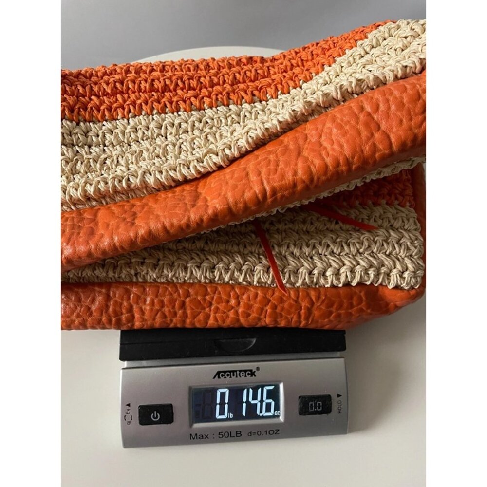 Sun N' Sand Womens Orange & Beige Beach Chic Crochet Shoulder Tote Bag - Picture 13 of 13
